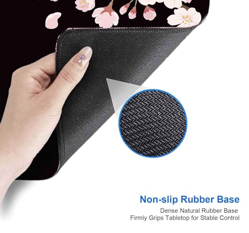 Image of IMAYONDIA Sakura Japanese Desk Mat, Cherry Blossom Large Gaming Mouse Pad, Black Elegant Floral Mousepad for Women, Minimalistic Flower Aesthetic Desk Pad for Work, Game, Office, 31.5x11.8