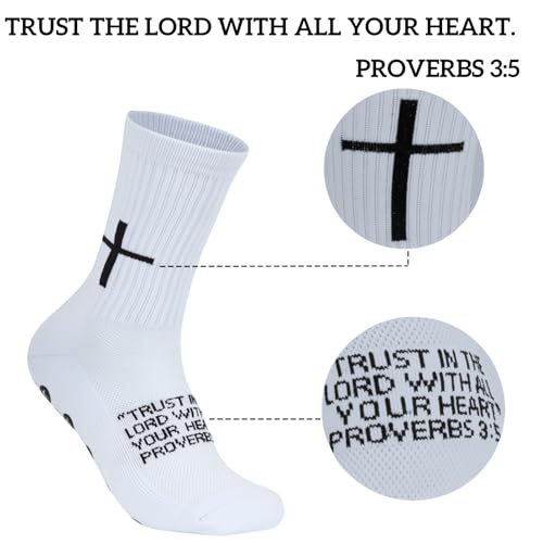 6 Pairs Cross Grip Soccer Socks for US 6-13 - Anti-Slip Christian Socks with Bible Verse, Jesus Sports Sock for Training2