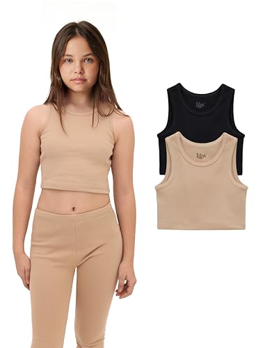 Image of Lilax Girls Crop Top Ribbed Knit Sleeveless 2 Pack Basic Cropped Tank