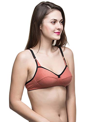 Image of SSoShHub Women's Cotton Hosiery Non Padded Wire-Free Bra for Honeymoon, Casual Nursing wear T-Shirt - Carrot, 40B