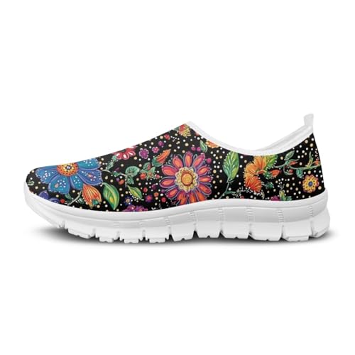Image of Floral Sneakers for Women Colorful Art Shoes for Women Slip On Casual Work Shoes