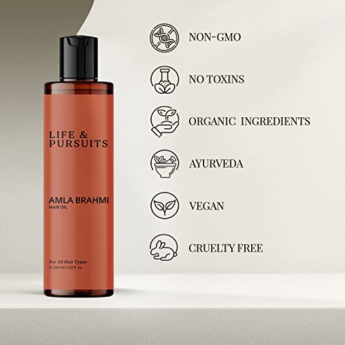 Life & Pursuits Amla Brahmi Hair Oil For Hair Growth - 6.76 Oz Organic & Natural Hair Oil With Coconut, Castor, And Sesame For Healthy & Shiny Hair (Packaging May Vary) #TOP4