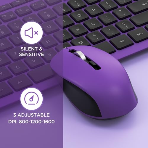 Image of seenda Wireless Keyboard and Mouse Combo, 2.4GHz Cordless Quiet Keyboard Mouse with USB Receiver, Full Size Cute Purple Combo, Compatible for Windows Laptop Computer Desktop PC, Black and Purple