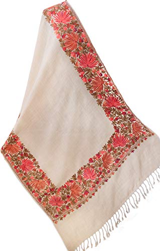 Beige Floral Embroidered Shawl Wool Wrap 84â x 29â Shades of Red & Brown