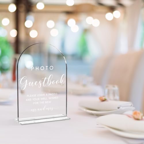 Wedding Sign，Photo Guest Book Sign,5 x 7 Inch Arch Acrylic Sign, Wedding Sign for Ceremony and Reception, Wedding Supplies, Wedding Decoration (White) - Thumbnail 6