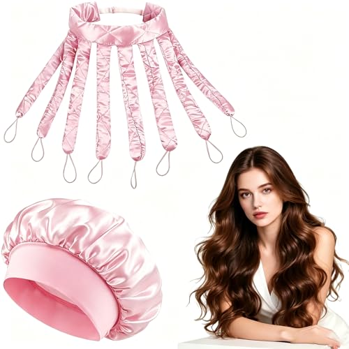 2-Piece Octopus Heatless Hair Curler Set No-Heat-Styling for Overnight-Sleep-In Curls Silk-Satin-Soft Hair Rollers for Medium-Long-Hair Pink Lazy Hair Curler Styling Kit