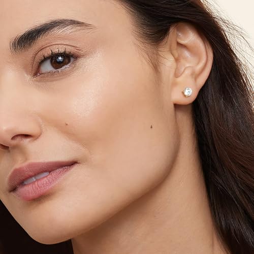 Push-in Cubic Zirconia Flat Back Stud Earrings for Women Men, 14K Gold Plated Hypoallergenic Surgical Stainless Steel Earrings Simulated Moissanite Diamond Studs Set Piercing Earrings 3-6mm4