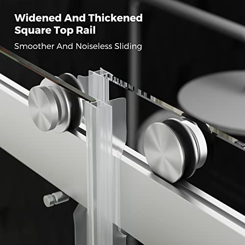 Delavin 56"-60" W X 75" H Frameless Shower Door, Double Sliding Shower Door, 5/16"(8Mm) Clear Tempered Glass, Noiseless Shatterproof Glass Shower Door With Square Rail, Stainless Steel, Aluminum #TOP2