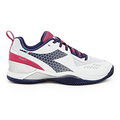 Diadora Women`s Blushield Torneo 2 Clay Tennis Shoes White and Blueprint4