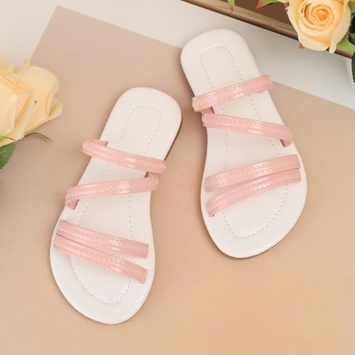 Girls' Open Round Toe Summer Strappy Flats Sandals Cute Pink Strap Slip On Dress Sandal Flats Shoes for Girls (Toddler Little Kid Big Kid)2