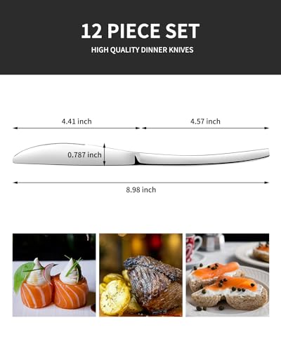 image for EUIRIO Dinner Knives Set of 12, Stainless Steel 12 Piece Butter Knife,