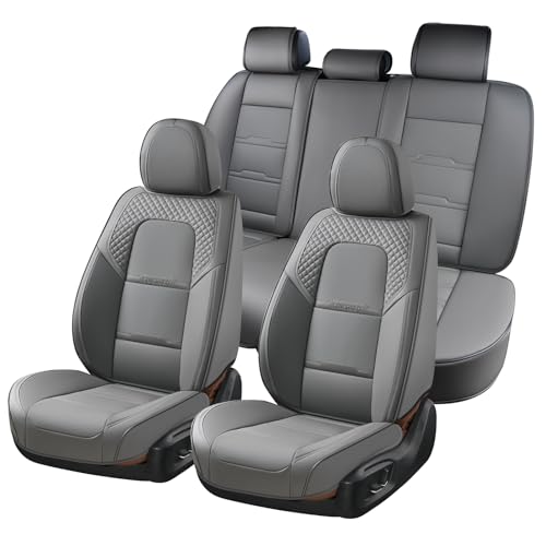 Image of Coverado Car Seat Covers Full Set, 5 Piece Car Seat Protector with Removable Headrest, Nappa Leather Breathable Front Back Rear Seat Cushion Universal Fit for Truck Automotive Most of Cars Gray
