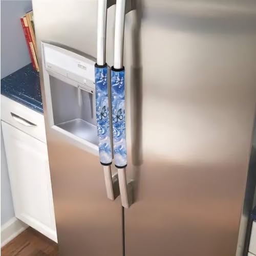 Image of Refrigerator Door Handle Covers Set of 6 Protective Electrical Kitchen Appliances Gloves Anti-Static Fridge Microwave Dishwasher Door Cloth Protector, Marble Butterfly Blue