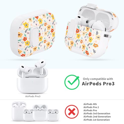 Image of for AirPods Pro 3 Case with Lock & Phone Stand,Cute Floral Pattern Style | PC & TPU Dual Layer Protective Cover with Keychain & Cleaner Pen for Apple AirPod Pro 3rd Generation Women(Bin Chrysanthemum)