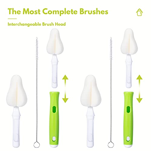 Carebabymore 8 Piece Sponge Nipple Bottle Brushes, Baby Bottle Brush With 3 Piece Nipple Cleaner, 3 Piece Replacement Heads And 2 Piece Straw Brushes, Green #TOP2
