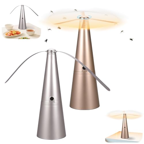 2Pcs Fly Fan for Tables - Portable & Ultra-Quiet Mosquito Rechargeable Repellent Fan with Soft Holographic Blades for Indoor, Outdoor, Picnic, BBQ, Party (Battery Powered)