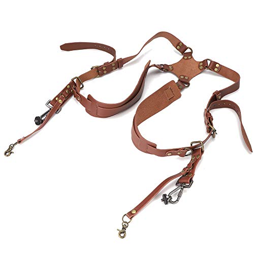Camera Strap Adjustable Leather Camera Shoulder Strap, Camera Shoulder Harness Double Shoulder Harness Strap Two Cameras Shoulder Leather Strap for DSLR Cameras (Shoulders-Black) (Shoulders-brown)