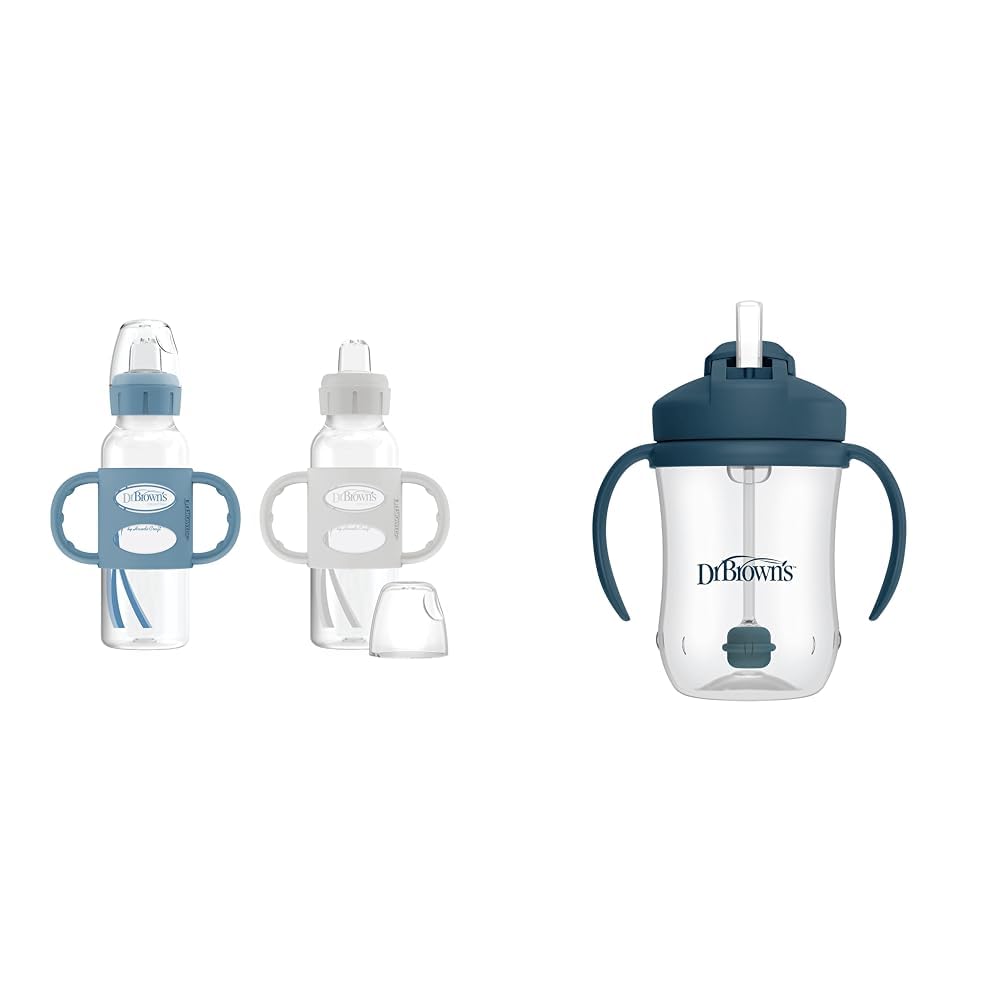 Dr. Brown's Milestones Sippy Bottle 2-Pack with Level 3 Medium-Fast Flow Nipple 6-Pack, 8oz/250mL, Green & Gray, 6m+