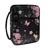 POJAGU Bible Cover, Carrying Bible Book Bag Church Case, Floral Pattern Bible Protective with Handle