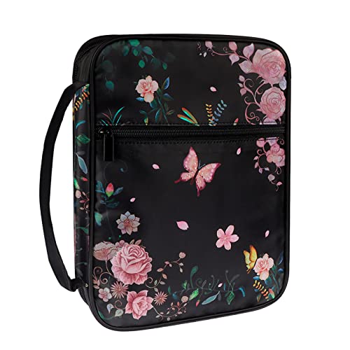 Pojagu Bible Cover, Carrying Bible Book Bag Church Case, Floral Pattern Bible Protective With Handle And Zippered Pocket For Men Women Girls, Black #TOP15