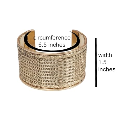 Image of Touchstone Indian Bollywood Desire Brass Base Exotic Workmanship Free Size Cuff Bracelet in Antique Gold Or White Or Copper Tone for Women.