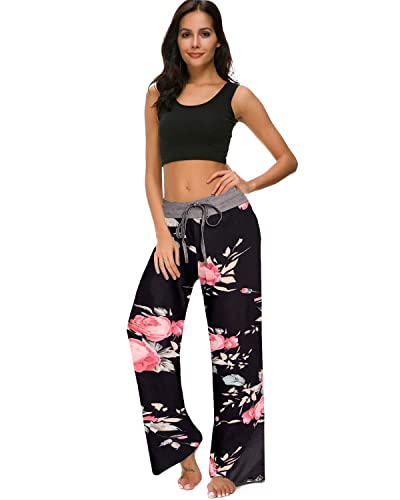Image of NEWCOSPLAY Women's Comfy Pajama Pants Casual Drawstring Palazzo Lounge Wide Leg Pants