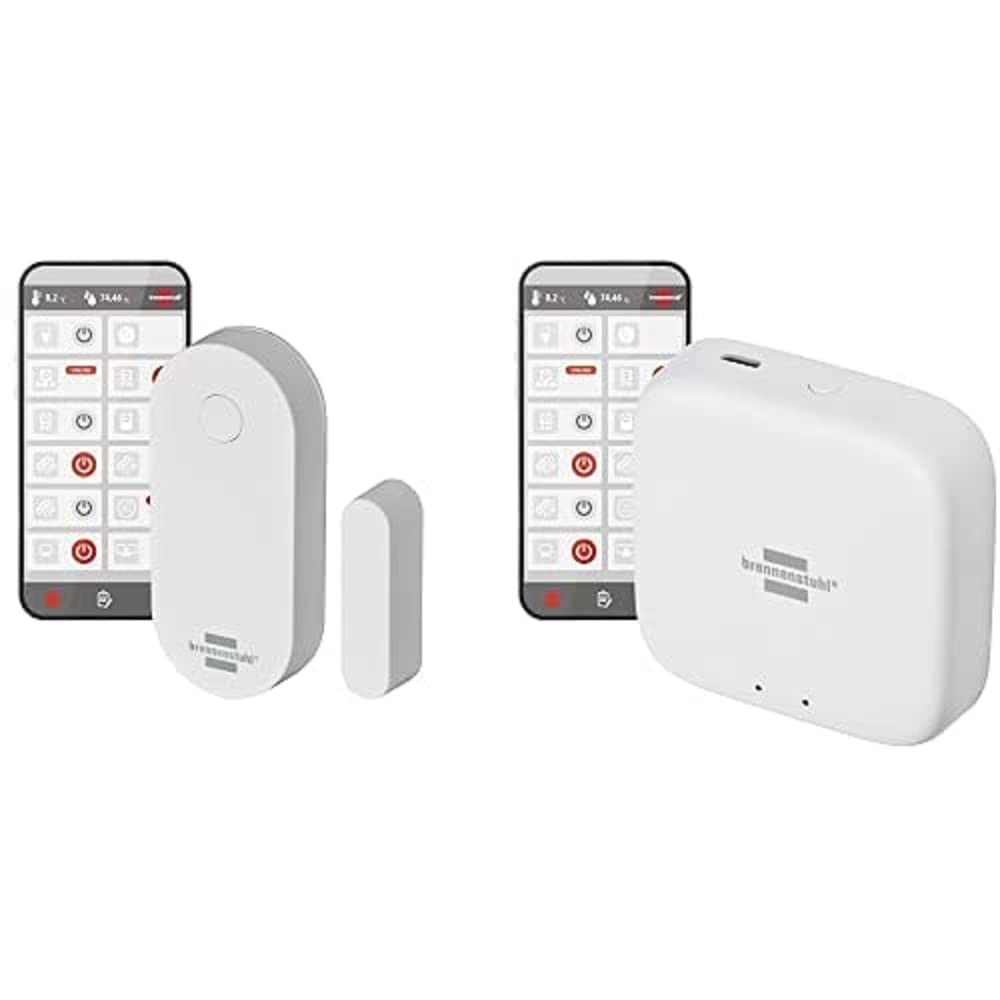 Brennenstuhl Connect Zigbee Tür- und Fensterkontakt TFK CZ 01 (Smarter Tür- Fenstersensor, Benachrichtigung aufs Handy, Smart Home, Home Security, kostenlose App) & Zigbee Gateway GWY CZ 01