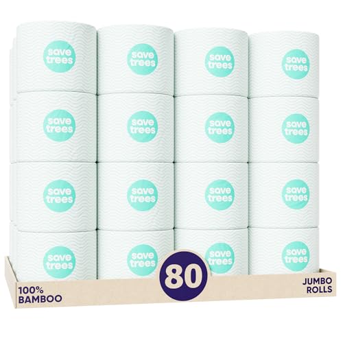 Save Trees Bamboo Toilet Paper -80 Rolls Of Septic Safe Organic Toilet Paper - 3-ply, 300 Sheets Per...