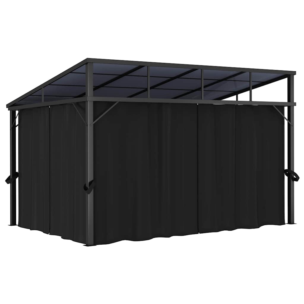 Pawilon ogrodowy z zasłonami, 405 x 294 x 244 cm, antracytowy, z aluminium i stali, odporny na działanie promieni UV, z 4 ścianami bocznymi, na taras, imprezę w ogrodzie, grillowanie i imprezy