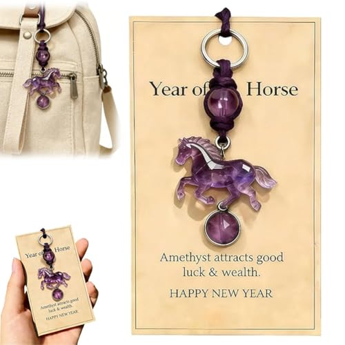 Lucky Amethyst Crystal Horse Keychain A Symbol of Wisdom & Success, New Year Good Luck Gift, Welcome the New Year