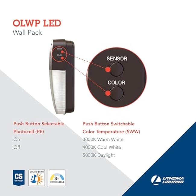 Lihtonia Lighting OLWP LED SWW2 Outdoor Wall Pack LED Light with Photocell Dusk-to-Dawn, Dark Bronze