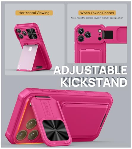 Image of SSLOTSCASE for iPhone 17 Pro Case with Card Holder & Hidden Kickstand, Pink