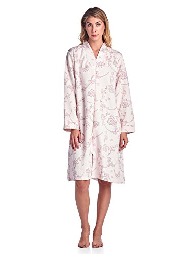 Casual Nights Women's Quilted Long Sleeve Zip Up House Dress Robe, Floral Pink, L #TOP1