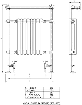 AQUAWORLD Traditional Victorian Style Bathroom Heated Towel Rail Using Low Carbon Steel With 8 White Radiator Bars Wall Mounted Towel Warmer 950 x 685 x 161 MM (White)
