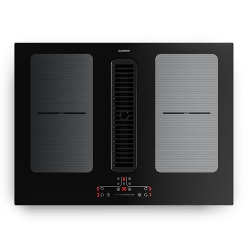 Klarstein Full House Vitrocerámica con Extractor - 70cm, 4 Zonas Inducción, 7335W Boost, Zonas Flex, Control Táctil, Temporizador, Bloqueo Infantil, Campana Integrada, Clase A, Black