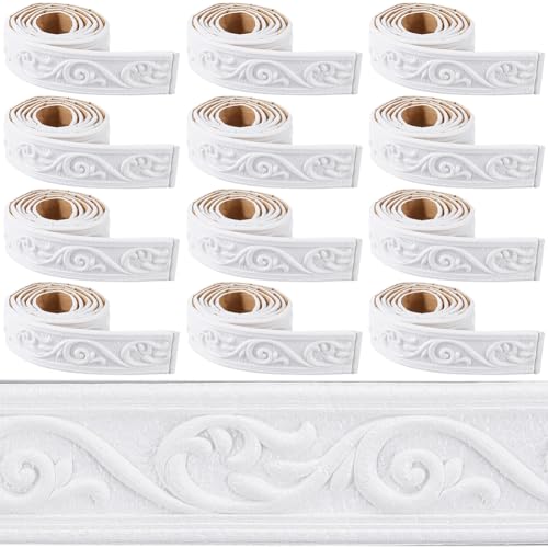 CRASPIRE 12 rouleaux 88,6 pi Bordure papier peint couronne blanc, Adhésif auto-collant, Mousse flexible