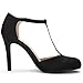 Allegra K Women's Rounded Toe Stiletto Heel T-Strap Dress Pumps (Size US 9) Black