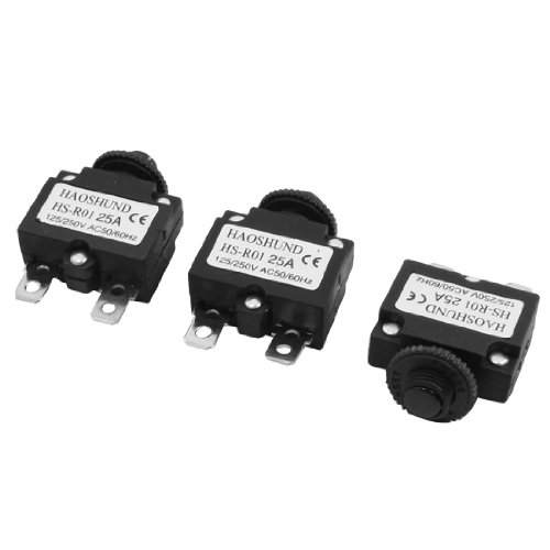 uxcell 3Pcs HS-R01 AC 125/250V 25A 2 Terminal Reset Button Thermal Overload Protector