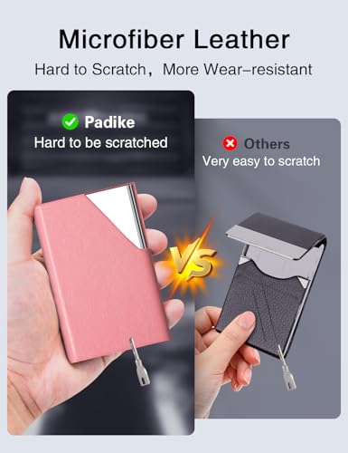 Image of Padike Business Card Holder, PU Leather & Stainless Steel Multi Card Case for Men & Women, Name Card Holder, Credit Card Wallet, ID Case /Holder with Magnetic Closure (Pink)