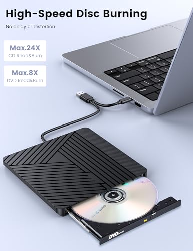 MOSWAG External DVD Drive USB 3.0 USB C CD Burner CD/DVD +/-RW Optical Drive, Slim Portable DVD CD ROM Rewriter Writer Duplicator for Laptop Desktop PC - Image 5