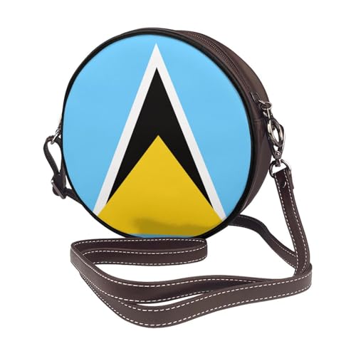 Saint Lucia Flag Women Round Crossbody Bags Leather Sling Bag Purse2