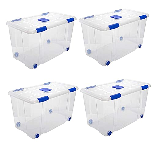 Acan Tradineur - Pack de 4 Cajas de almacenaje, de 40,5 x 74 x 42 cm, nº 12, con Capacidad de 90 litros con Tapa y Ruedas para organización del hogar, baúl Organizador(40,5 x 74 x 42 cm, Pack de 4)