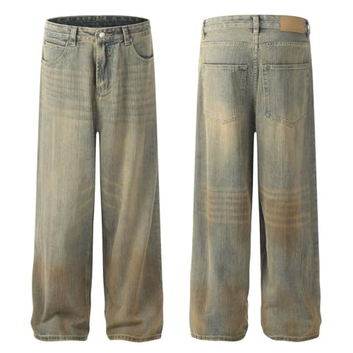 Jeans Pants Trouser Denim Ripped Washed Retro Street Trendy Distressed Straight Leg for Men4