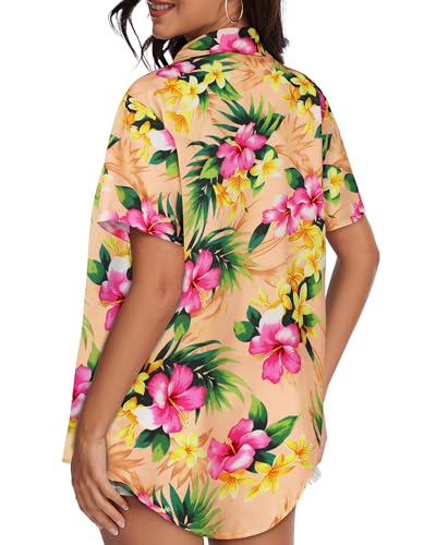 Image of Women Hawaiian Shirt Button Down Summer Tops Beach Short Sleeve Blouse
