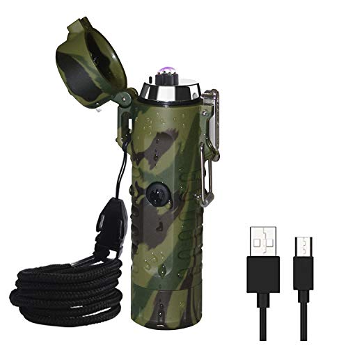 Waterproof Lighter, JiaDa Electric Lighter Flashlight USB Rechargeable Arc Portable Handheld Lighter,IPX7 for Outdoor Camping - 2 in 1 Camouflage