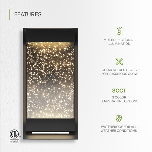 Image of ASD LED 12 inch Bubble Glass Wall Light Fixture, Outdoor & Indoor Seeded Sconce | 3CCT, Waterproof, Dimmable, Up-Down Glow, ETL Listed | 22W 500LM 3000-5000K 120V | Exterior Porch Lighting | Black