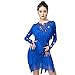 ZYDANC Blue,L,Fringe Salsa Cha Cha Dancewear Women's Latin Performance Dance Dresses Long Sleeves Tango Ballroom Costumes