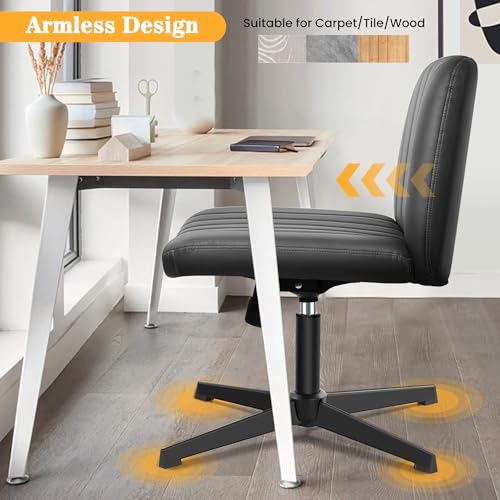 image for Brick Attic Wide Office Desk Chair, Armless Criss Cross Chair Leather 