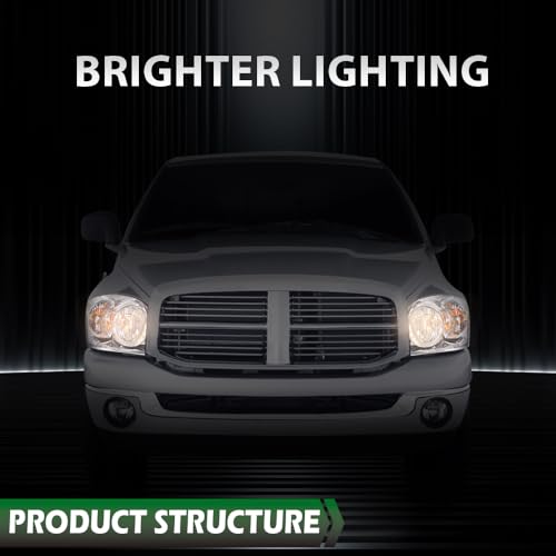 Image of GRAND ORANGE Headlights Assembly with Bulbs Compatible with Dodge Ram 1500 Truck 2006-2008 /Fits Dodge Ram 2500 3500 Truck 2006-2009 Left and Right Side Clear Lens Chrome Housing Clear Reflector