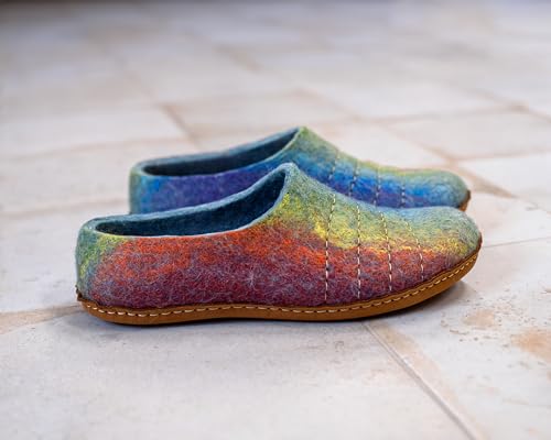 Felted Natural Wool Slippers COCOON Rainbow3